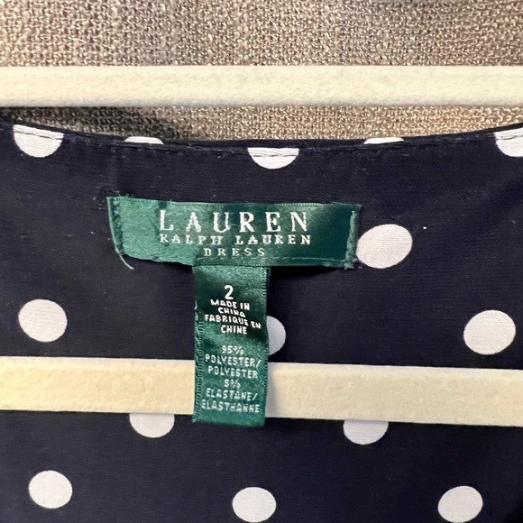 Lauren Ralph Lauren - Dark Navy Polkadot Dress -  Size 2 - Flutter Sleeve - Picture 6 of 10
